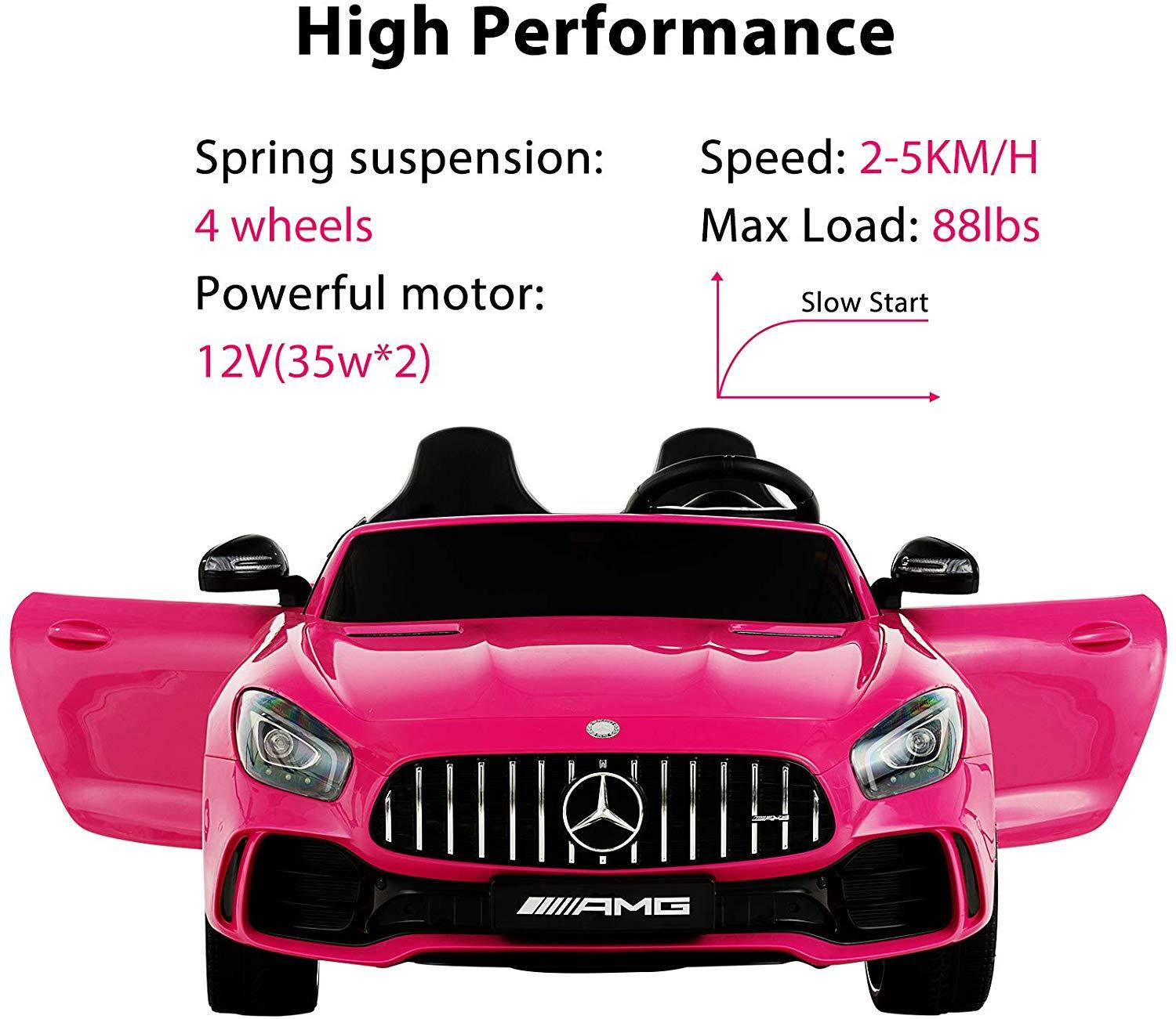 Uenjoy 2 Seater 12V Electric Kids Ride On Car Mercedes Benz AMG GTR Motorized Vehicles with Remote Control, Battery Powered, LED Lights, Wheels Suspension, Music, Horn, Pink