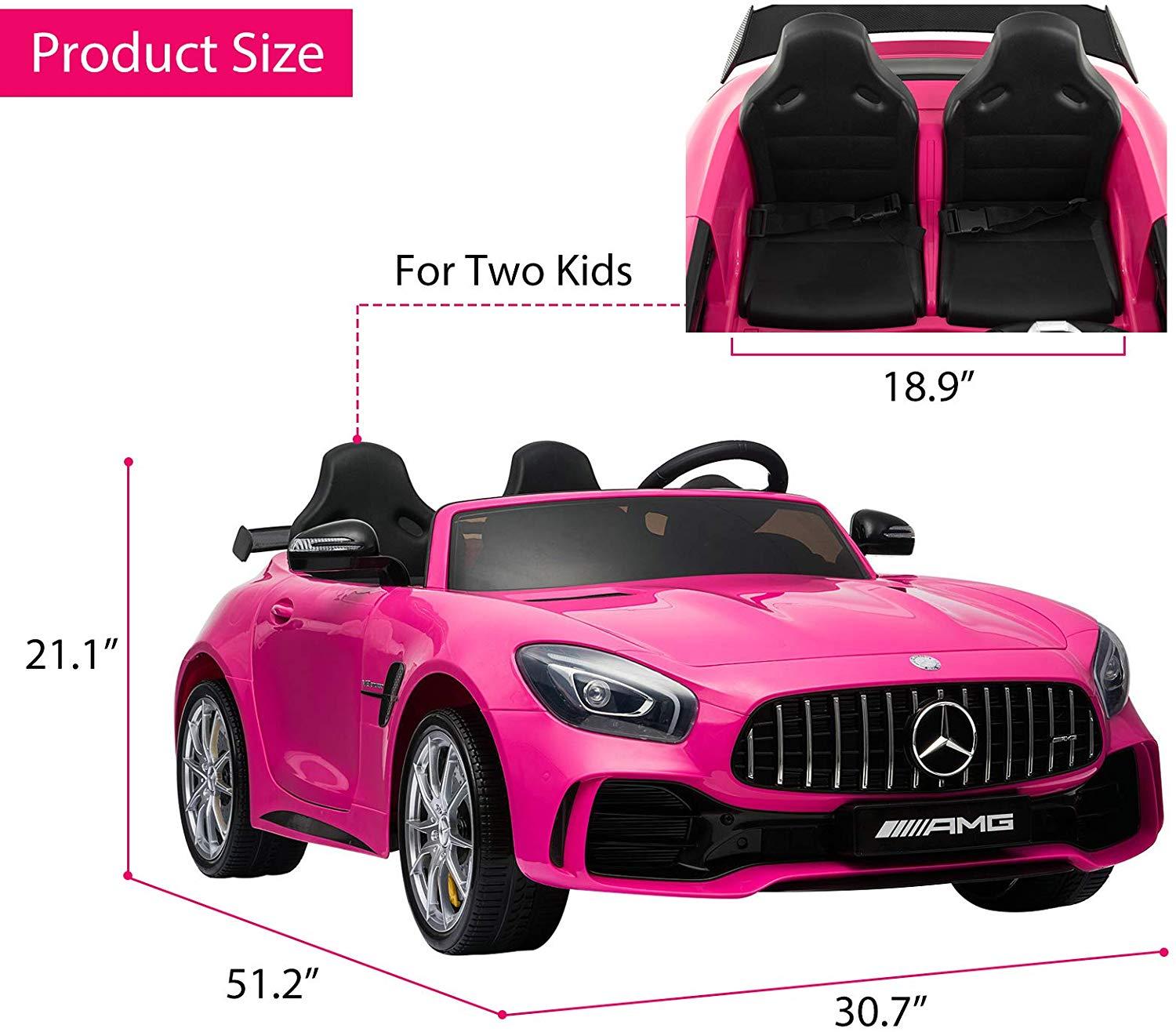 Uenjoy 2 Seater 12V Electric Kids Ride On Car Mercedes Benz AMG GTR Motorized Vehicles with Remote Control, Battery Powered, LED Lights, Wheels Suspension, Music, Horn, Pink
