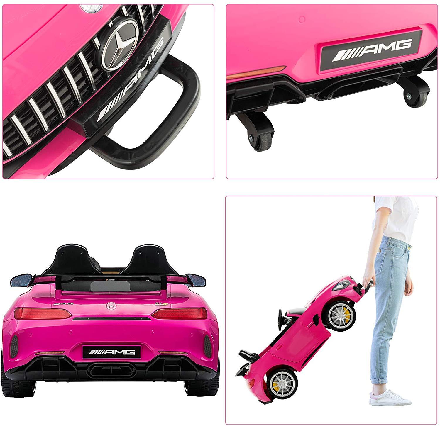 Uenjoy 2 Seater 12V Electric Kids Ride On Car Mercedes Benz AMG GTR Motorized Vehicles with Remote Control, Battery Powered, LED Lights, Wheels Suspension, Music, Horn, Pink