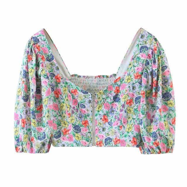 floral crop top and skirt