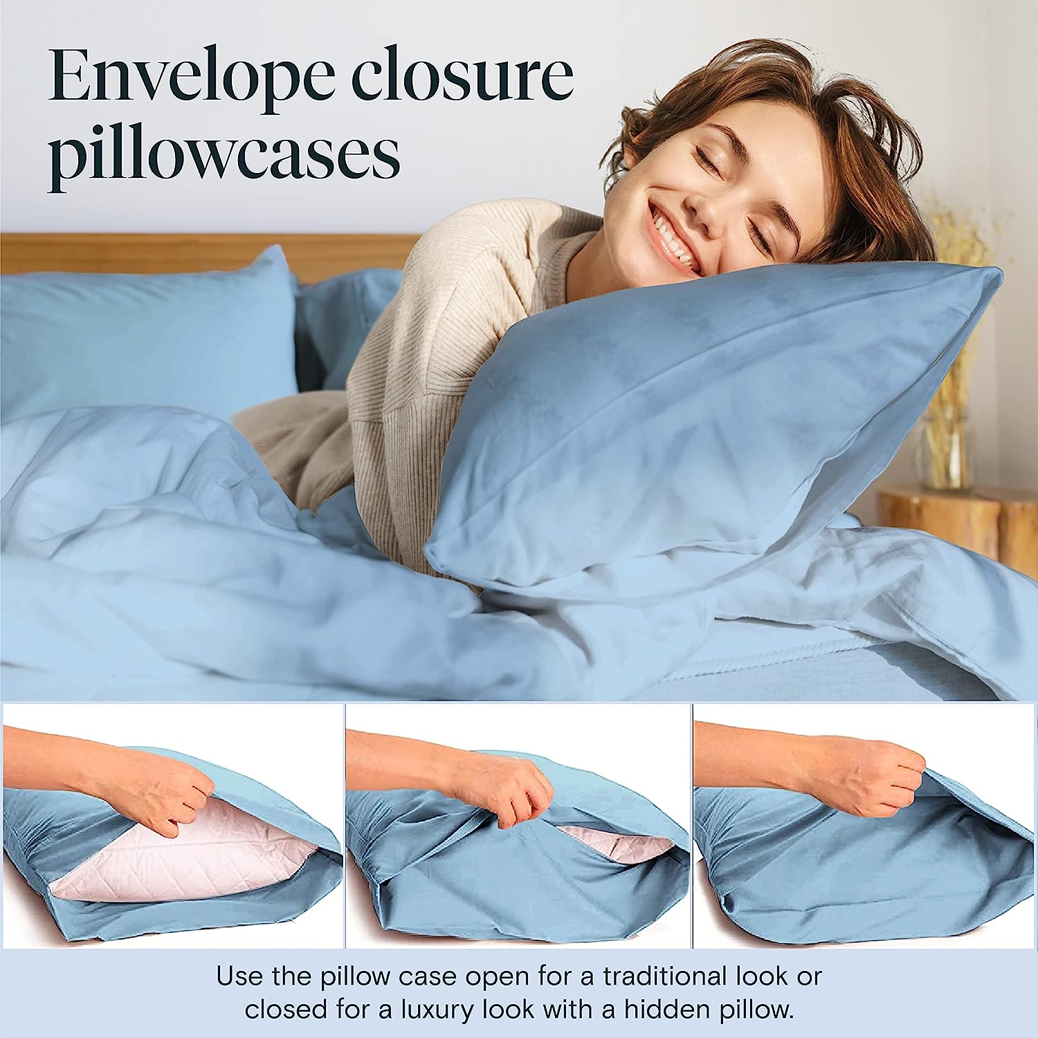 LuxClub 6 PC Queen Sheet Set Bamboo Sheets Deep Pockets 18" Eco Friendly Wrinkle Free Cooling Sheets Machine Washable Hotel Bedding Silky Soft - Sky Queen