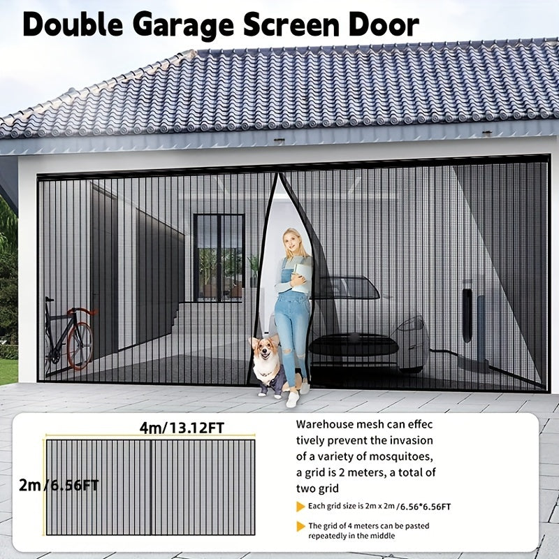 Double GaraScreen Door, 13*6.56FT Magentic GaraDoor Net For 2 Car GaraDoor Screen, Fiberglass GaraScreen Cover Kit, Magnets And Weighted