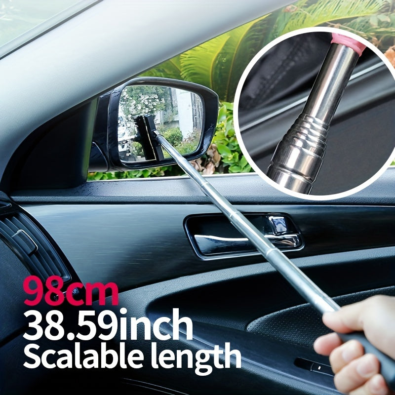 Portable Rearview Mirror Wiper Retractable Car Window Cleaning Brush With SponCleaner Remover