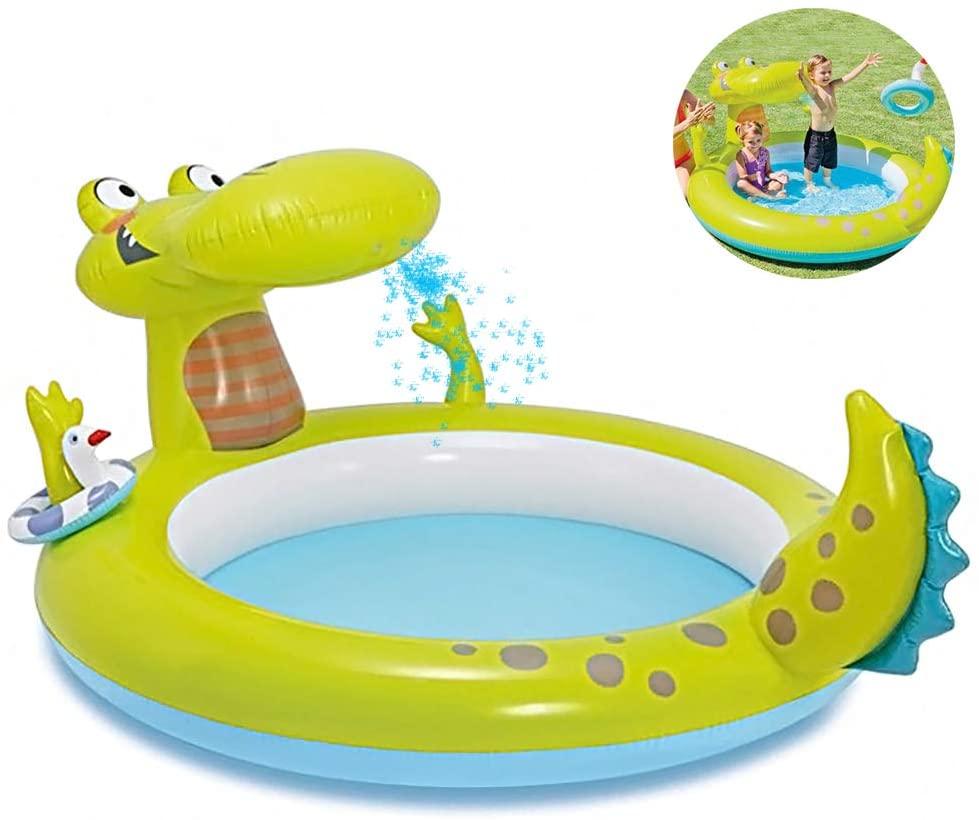 Inflatable Swimming Pool for Kids Outdoor Garden Crocodile Paddling Pool with Slide Inflatable Play Center