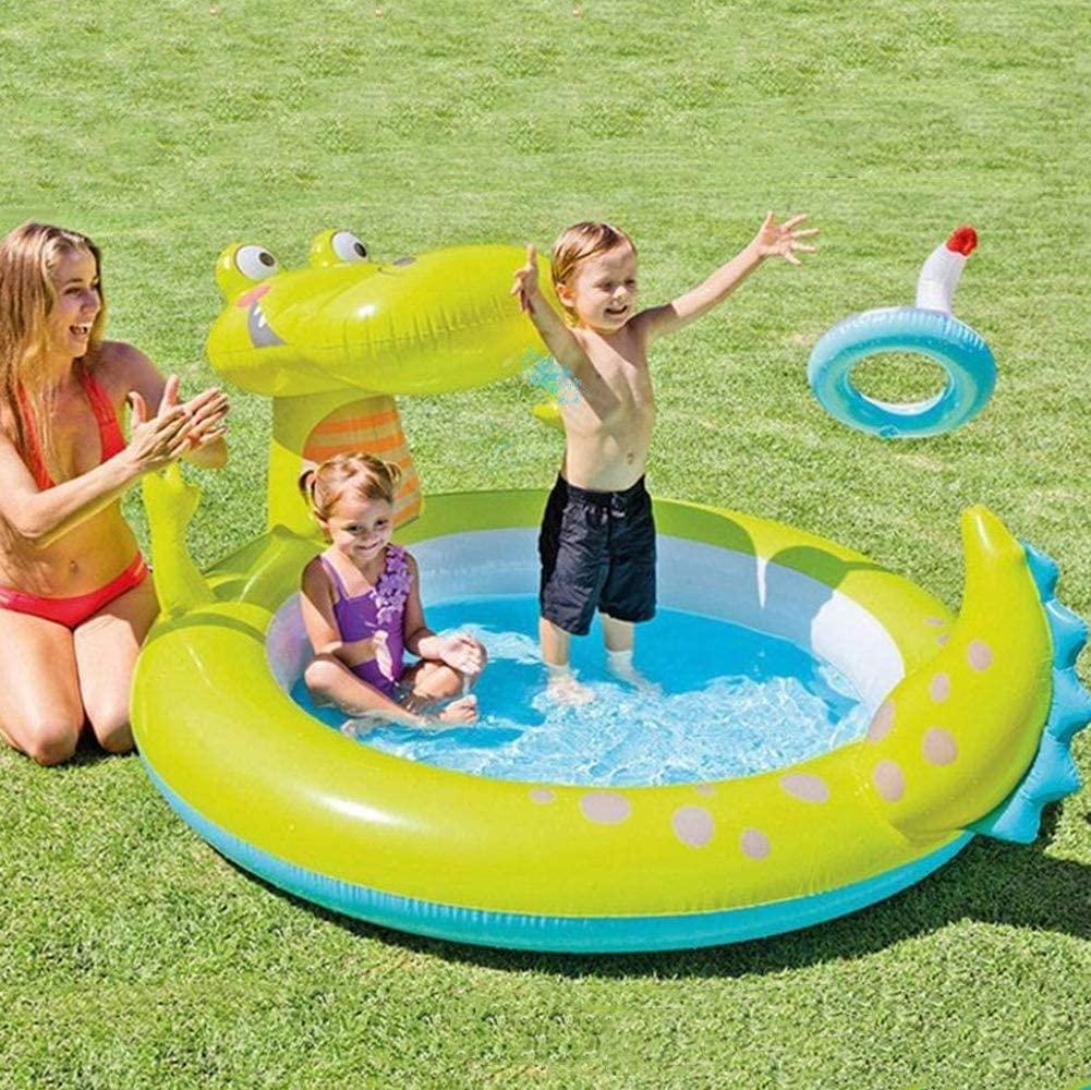 Inflatable Swimming Pool for Kids Outdoor Garden Crocodile Paddling Pool with Slide Inflatable Play Center