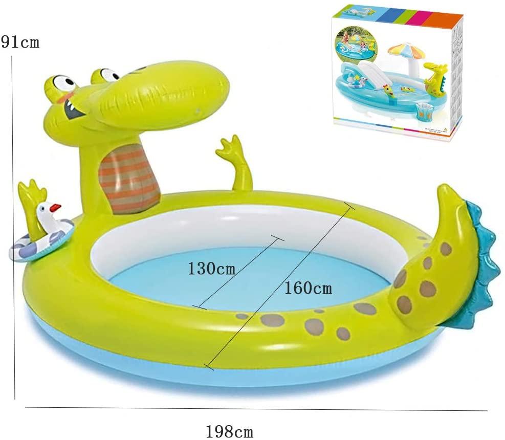 Inflatable Swimming Pool for Kids Outdoor Garden Crocodile Paddling Pool with Slide Inflatable Play Center