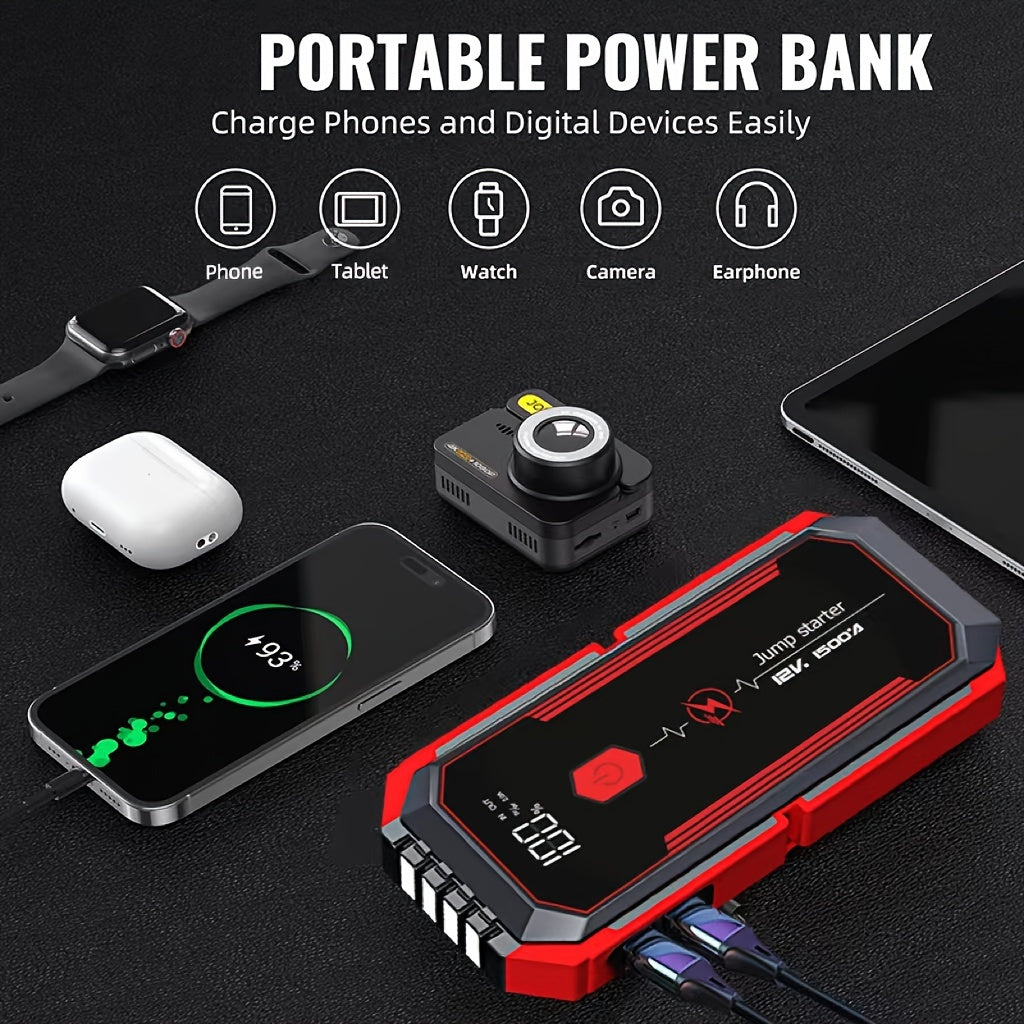 Car Jump Starter 2500A Peak Car Battery Jump Starter  Up To 2.11gal Gas And 1.85gal Diesel Engine 12V Portable Lithium Jump Starter LED Light/USB QC3.0