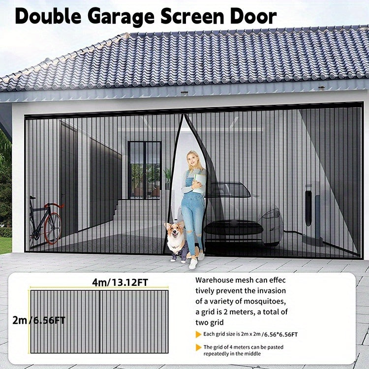 Double GaraScreen Door, 13*6.56FT Magentic GaraDoor Net For 2 Car GaraDoor Screen, Fiberglass GaraScreen Cover Kit, Magnets And Weighted
