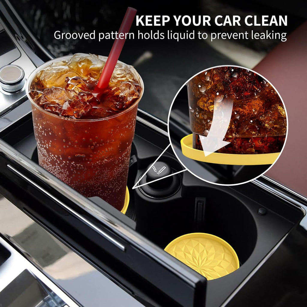 Car Cup Coaster [4 Pack] ME.FAN Silicone Car Coasters/Cup Mats - 2.75In Universal Non-Slip Recessed Car Interior Accessories - Car Cup Holder Insert Coasters Yellow