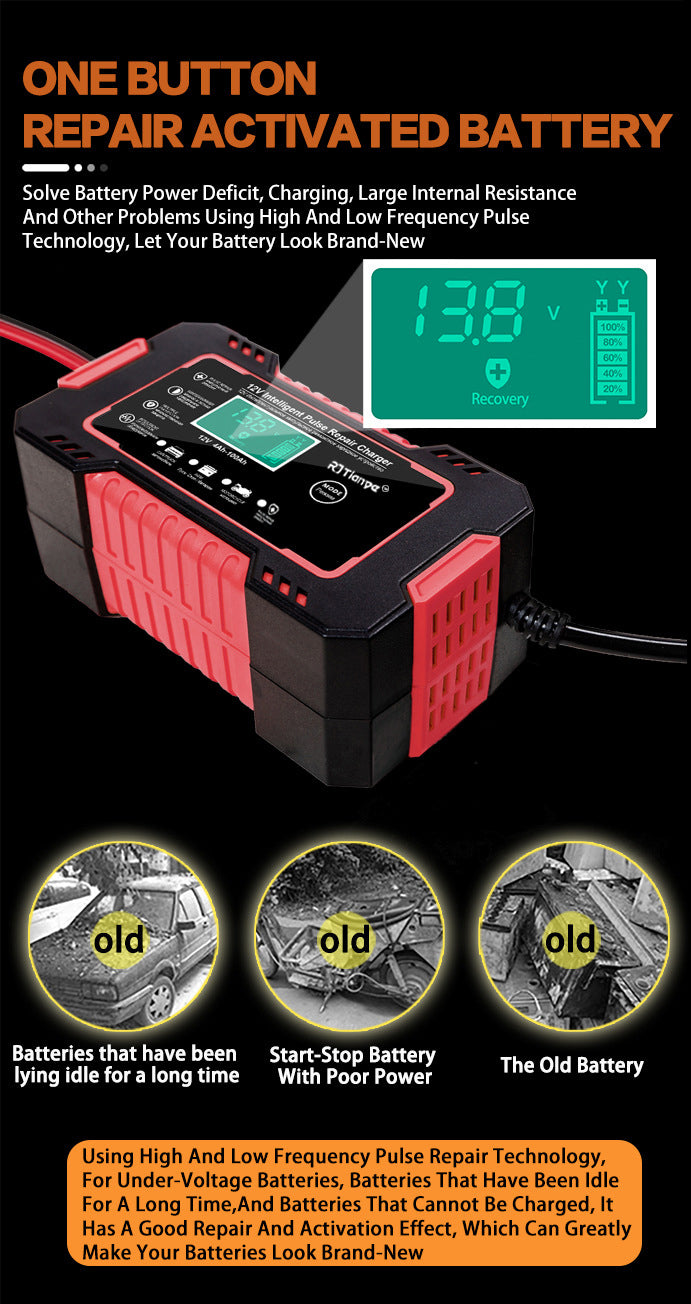 Car Battery Charger, 12V 4Ah-100Ah Smart Battery Trickle Charger Automotive Battery Maintainer Desulfator With Temperature Compensation
