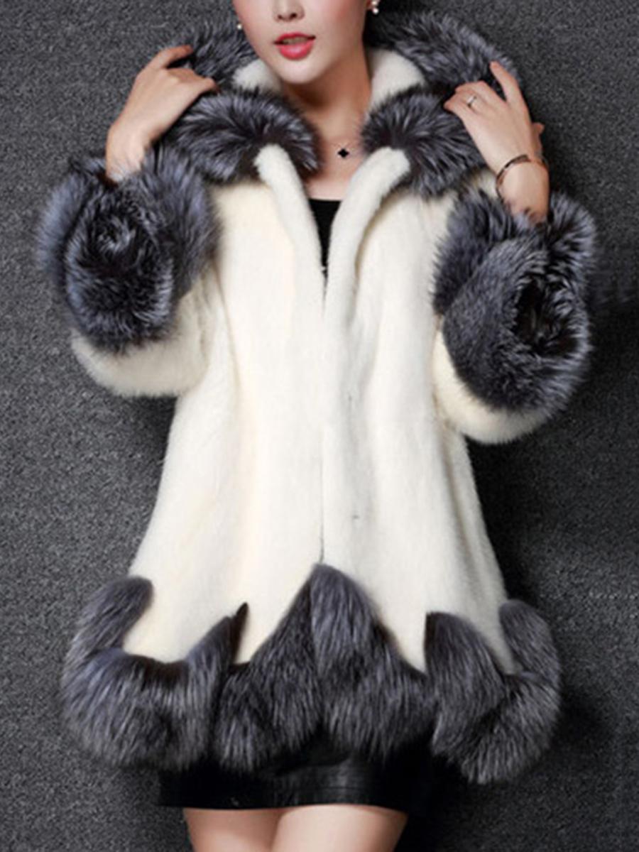 Hooded Asymmetric Hem Color Block Long Sleeve Coats