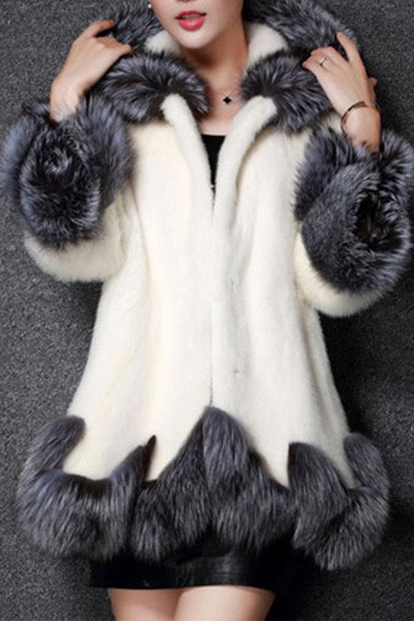 Hooded Asymmetric Hem Color Block Long Sleeve Coats