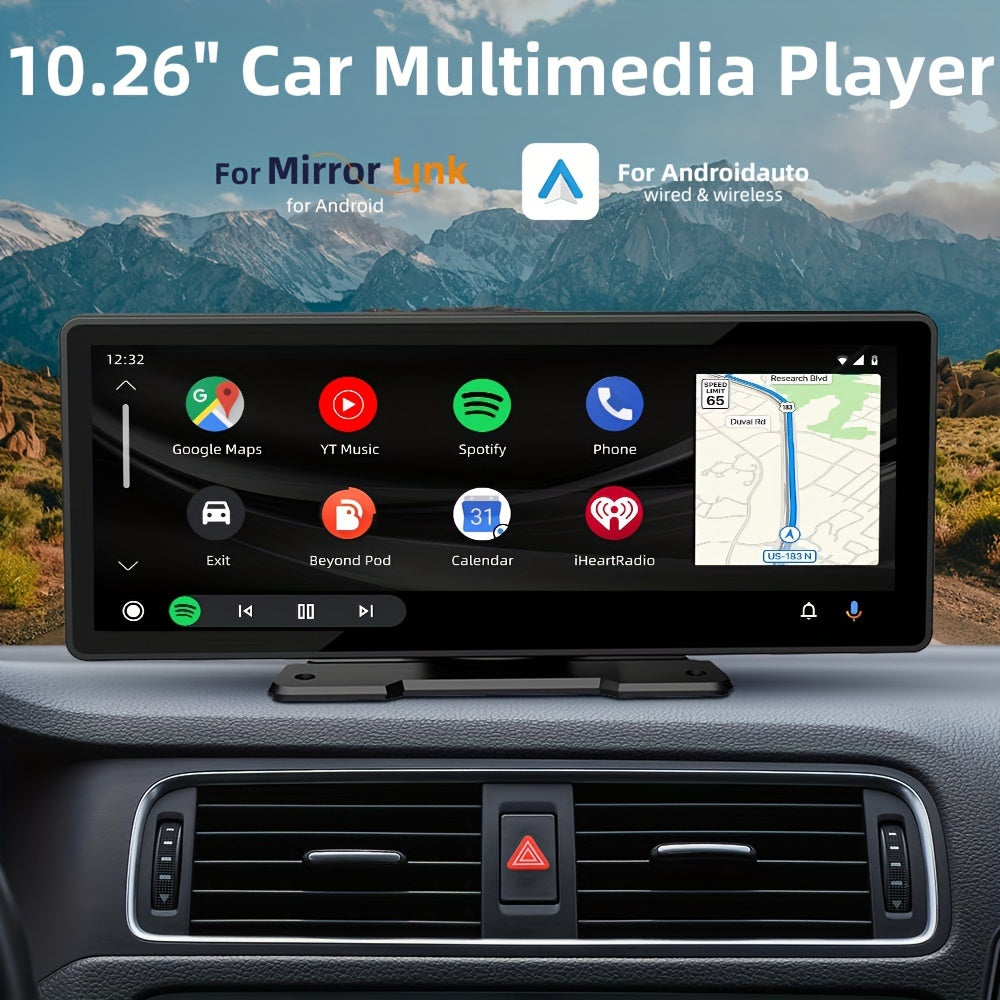 Wireless Car Stereo, 10.26" IPS Touch Portable For Audio Car Radio Receiver Android Auto ,Car Multimedia Player