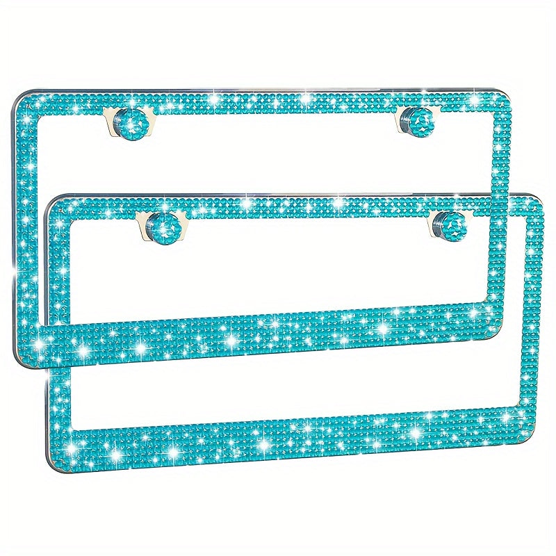 2pcs Luxurious Bling License Plate Frames - Handcrafted  Steel Frames with Artificial Diamonds - Sparkly Car License Plate Cover