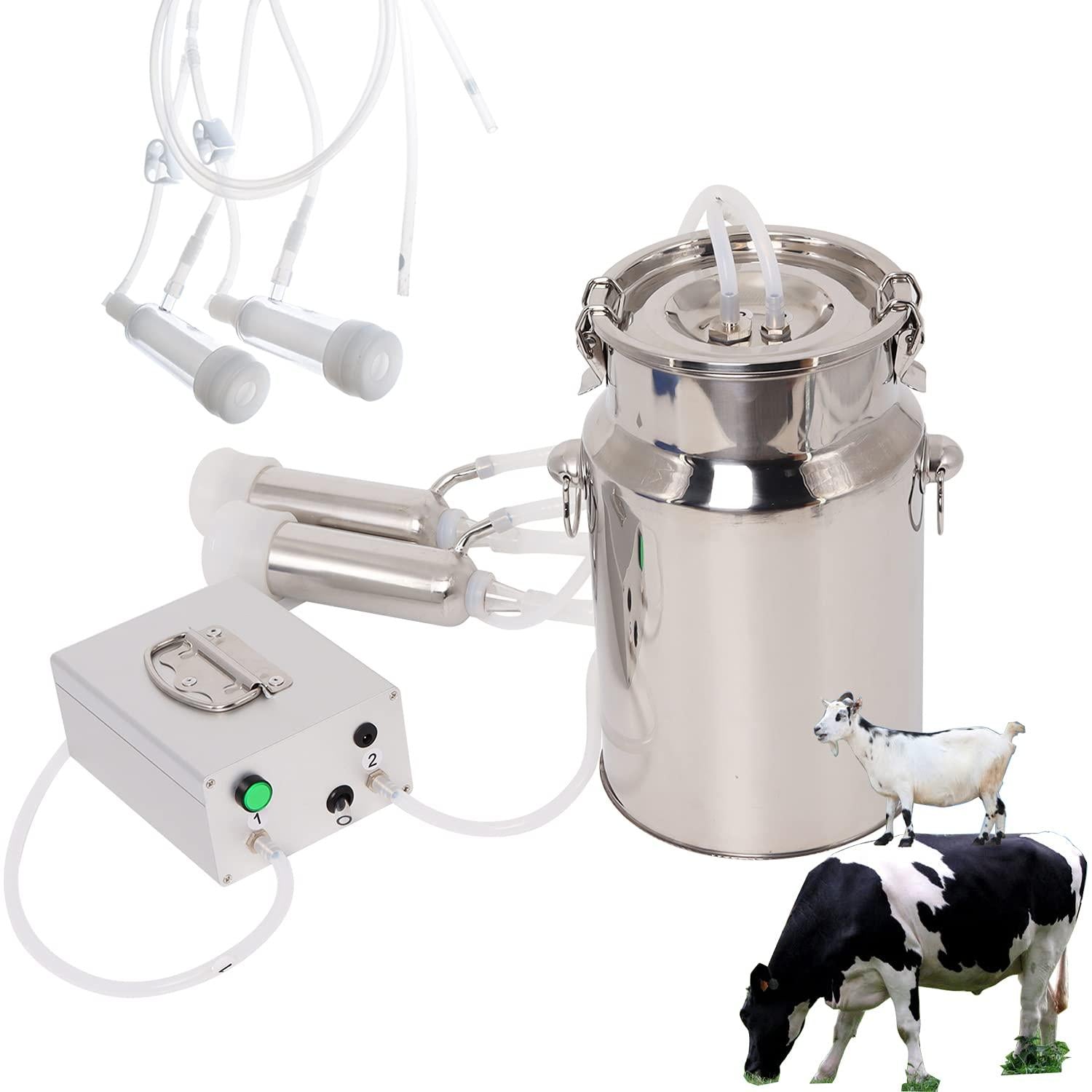 Wadoy Cow Goat MilMachine, Electric Vacuum Pulsation Pump Milker, 2 in 1 Goat Cow Milker Machine with Pulsator (7L)