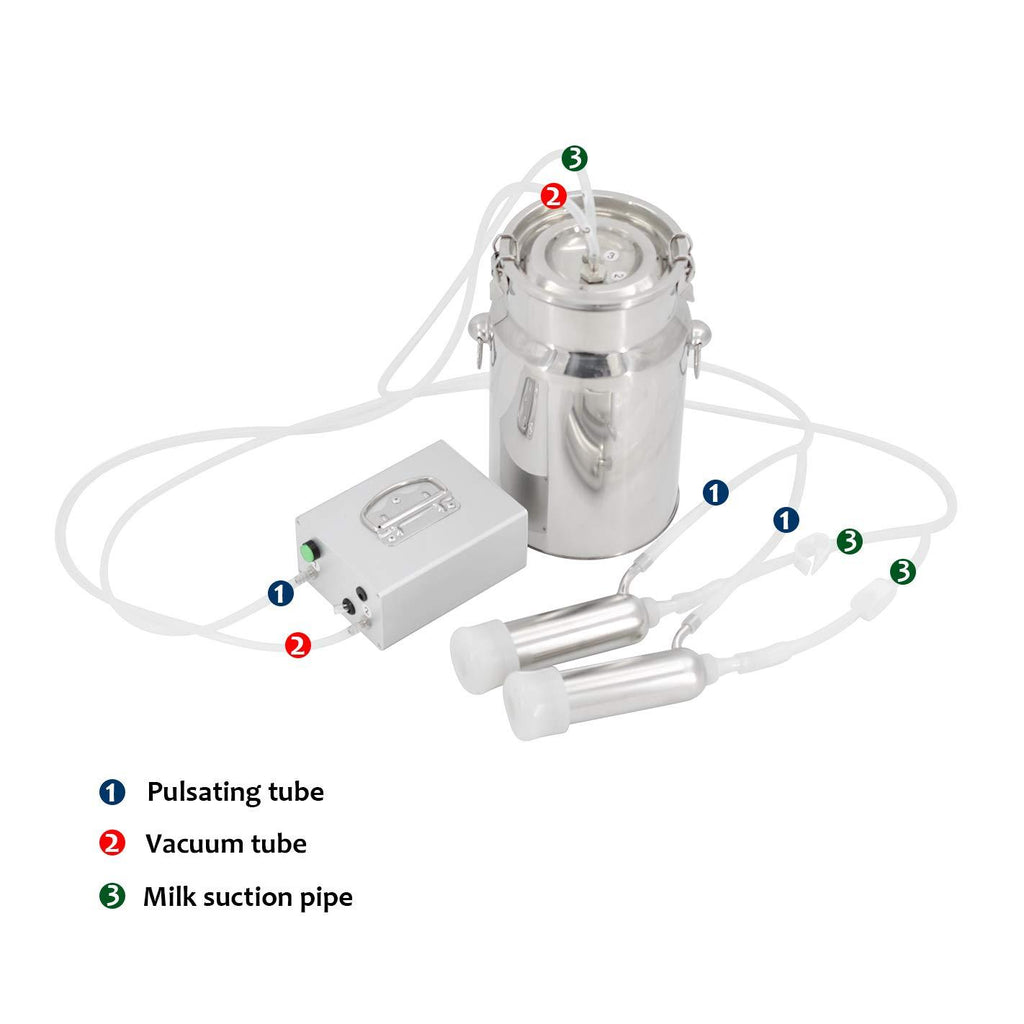 Wadoy Cow Goat MilMachine, Electric Vacuum Pulsation Pump Milker, 2 in 1 Goat Cow Milker Machine with Pulsator (7L)