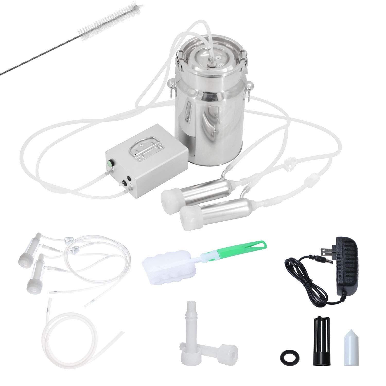 Wadoy Cow Goat MilMachine, Electric Vacuum Pulsation Pump Milker, 2 in 1 Goat Cow Milker Machine with Pulsator (7L)