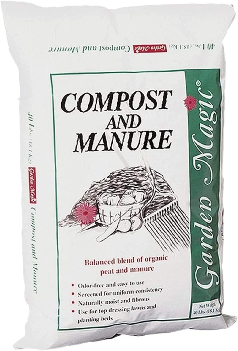 Michigan Peat 5240 Outdoor Lawn Garden Compost and Manure Blend for Fertilizing Soil Amendment in Planters, Raised Beds, & More, 40 Pound Bag (4 Pack)
