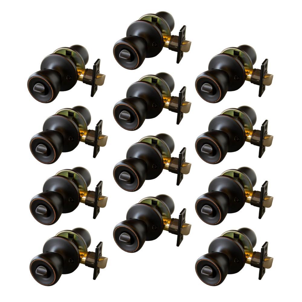 Terrace Oil Rubbed Bronze Privacy Bed/Bath Door Knob with Universal 6-Way Latch (12-Pack)