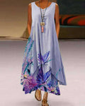 plus size print sleeveless a-line asymmetrical maxi dress