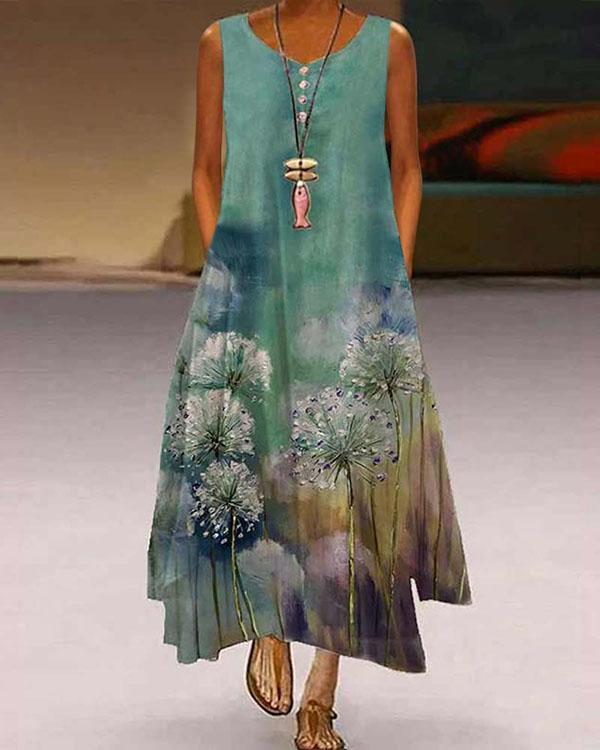 plus size print sleeveless a-line asymmetrical maxi dress