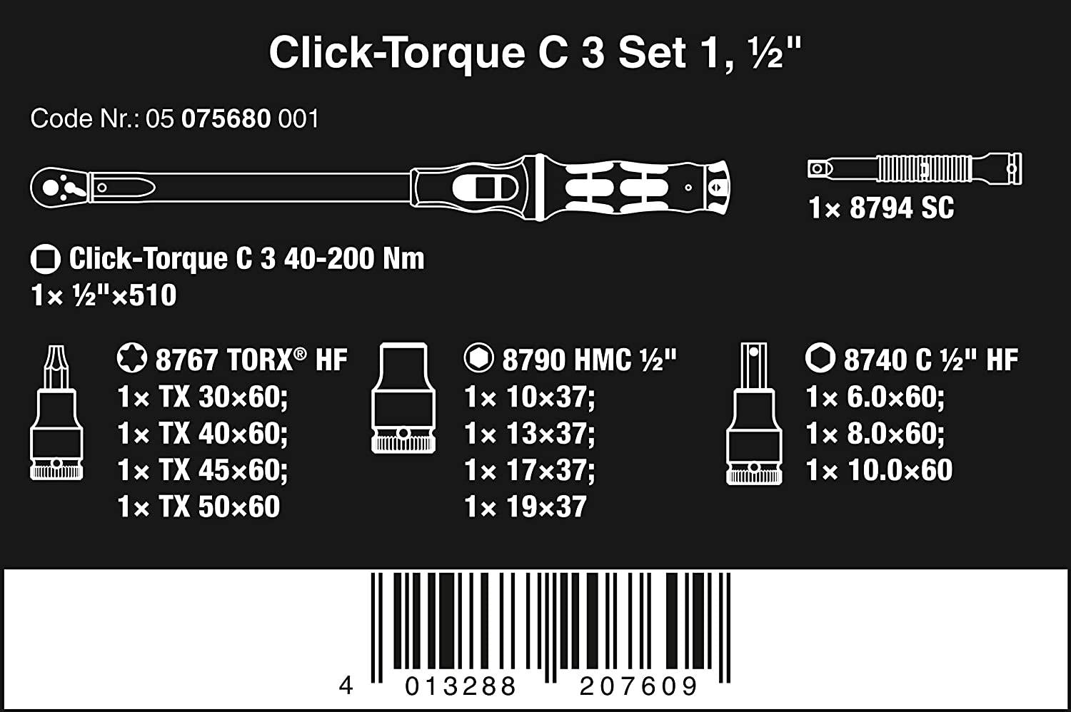 Torque Wrench Set, Click-Torque C 3 Set 1, 13 Pieces