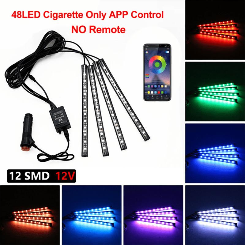 Neon LED Car Interior Ambient Foot Strip Light Kit Accessories Backlight Remote App Remote No Battery Music Control Auto RGB Decorative Lamps