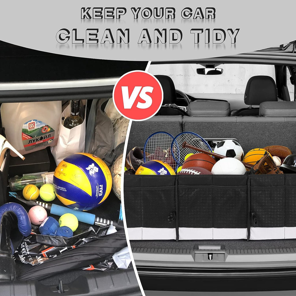 Simniam Large Car Trunk Organizer - with 5 Compartments Trunk Organizers and Storage SUV, Reinforced Handle, Securing Straps, Trunk Organizer Available for Car, SUV, Truck, Minivan