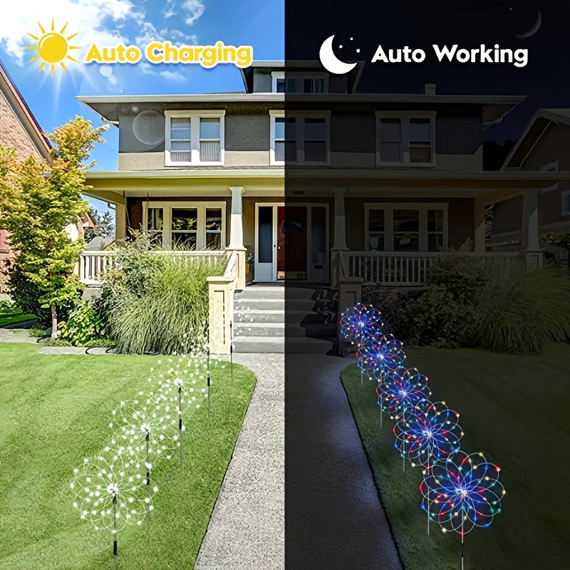 Solar Garden Lights Solar Firework Lights, 8-Mode Lighting Solar Lights Outdoor Waterproof For Garden Patio Walkway Pathway Party Wedding Decorative