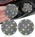 2pcs Bling Car Cup Holder Coaster, 2.75 inch Anti-Slip Shockproof Universal Fashion Vehicle Car Coasters Insert Rhinestone Auto Automotive Interior Accessories for Women (2 pcs, Colorful)