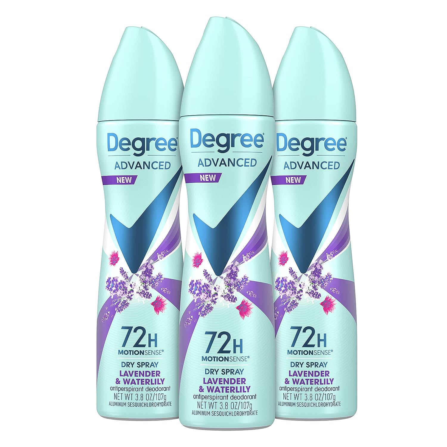 Degree Antiperspirant Deodorant Dry Spray 72-Hour Sweat and Odor Protection Lavender and Waterlily Deodorant Spray For Women With MotionSense Technology 3.8 oz 3 Count