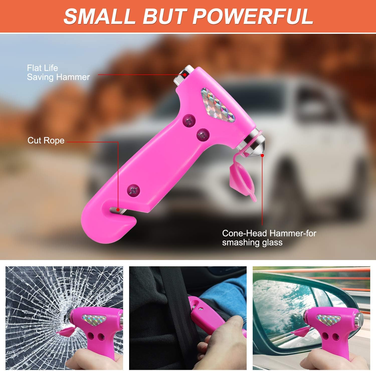 THINKWORK Car Emergency Kit for Teen Girl and Lady's Gifts, Pink Emergency Roadside Assistance kit with 10FT Jumper, First Aid Kit, Safety Hammer, Tow Rope, and More Ideal Pink Car Accessories Tool