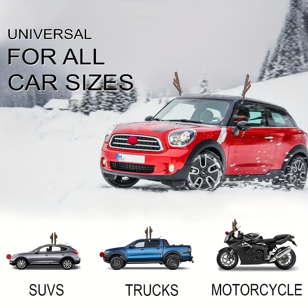 Car Reindeer Antlers &amp; Nose - Window Roof-Top &amp; Grille Rudolph Reindeer Jingle Bell Christmas Costume - Auto Accessories Decoration Kit