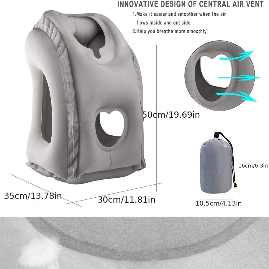 Comfy Inflatable Travel Pillow: Neck &amp; Lumbar Support For Airplane, Car, RV &amp;   - Folds Easily Into Bag!