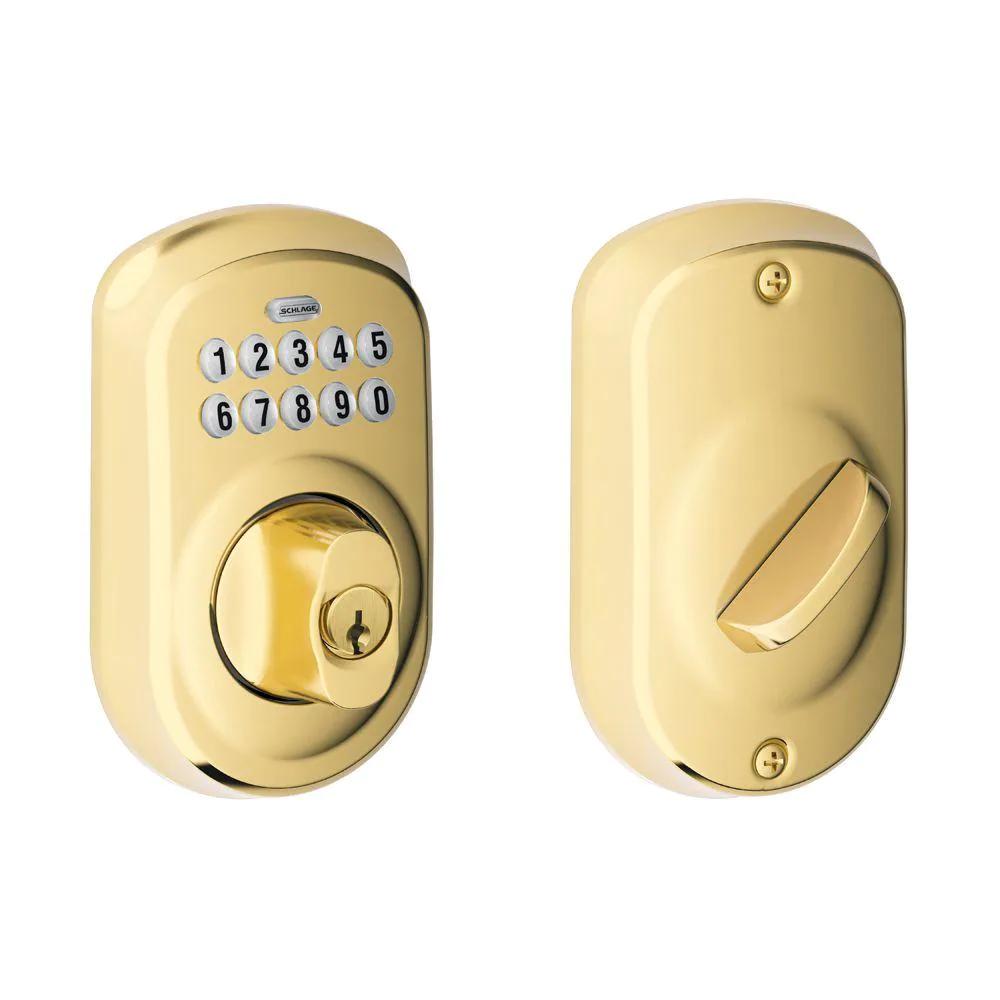 Plymouth Bright Brass Keypad Electronic Door Single Cylinder Deadbolt
