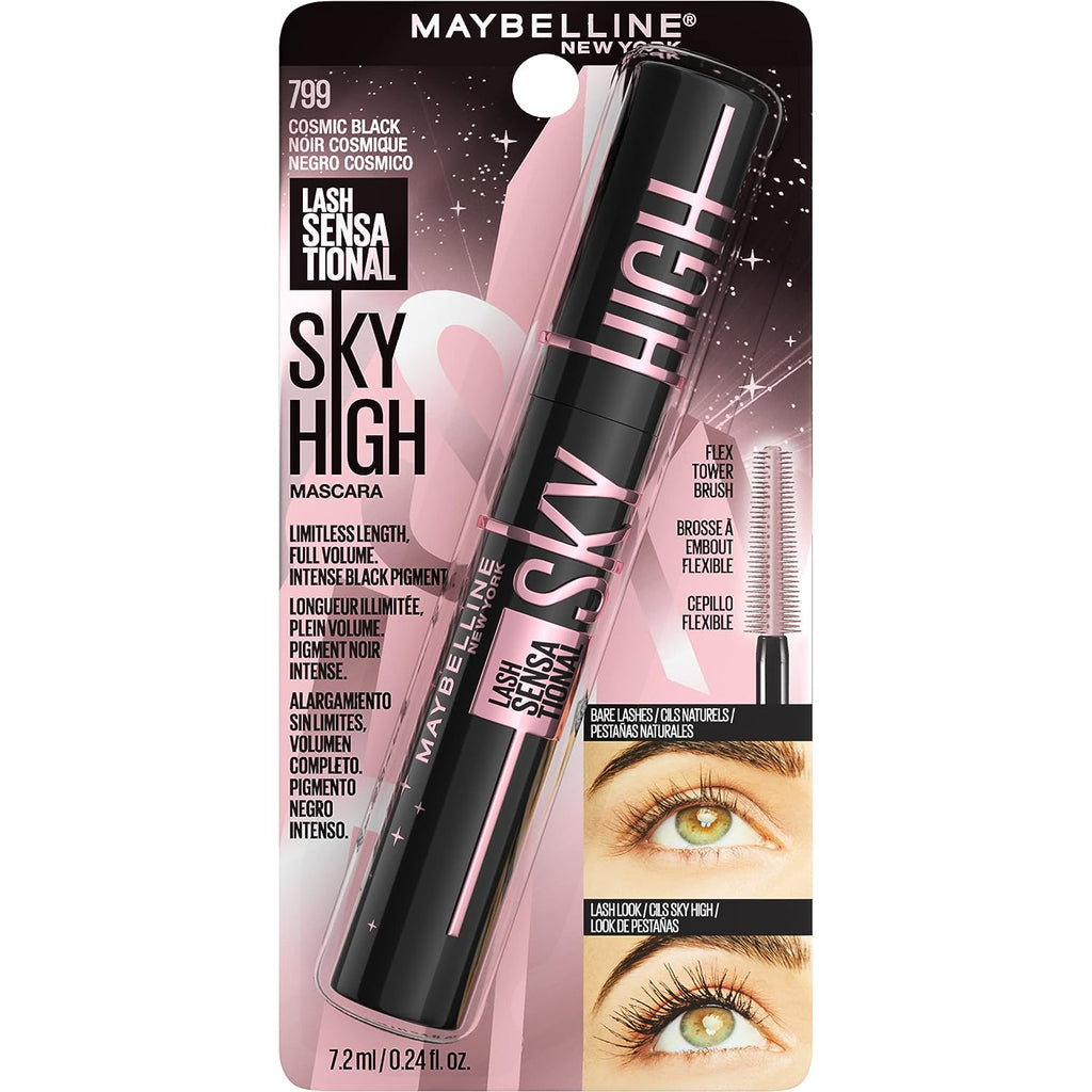 Maybelline New York Lash Sensational Sky High Washable Mascara Makeup, Volumizing, Lengthening, Defining, Curling, Multiplying, Buildable Formula, Cosmic Black, 1 Count