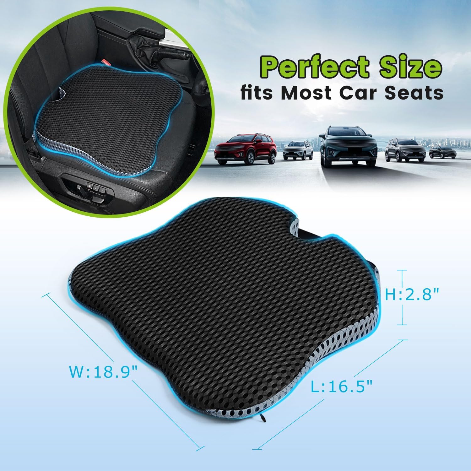 Dreamer Car Wedge Seat Cushion for Car Seat Driver/Passenger- Car Seat Cushions for Driving Improve Vision/Posture - Memory Foam Car Seat Cushion for Hip Pain (Mesh Cover,Black)