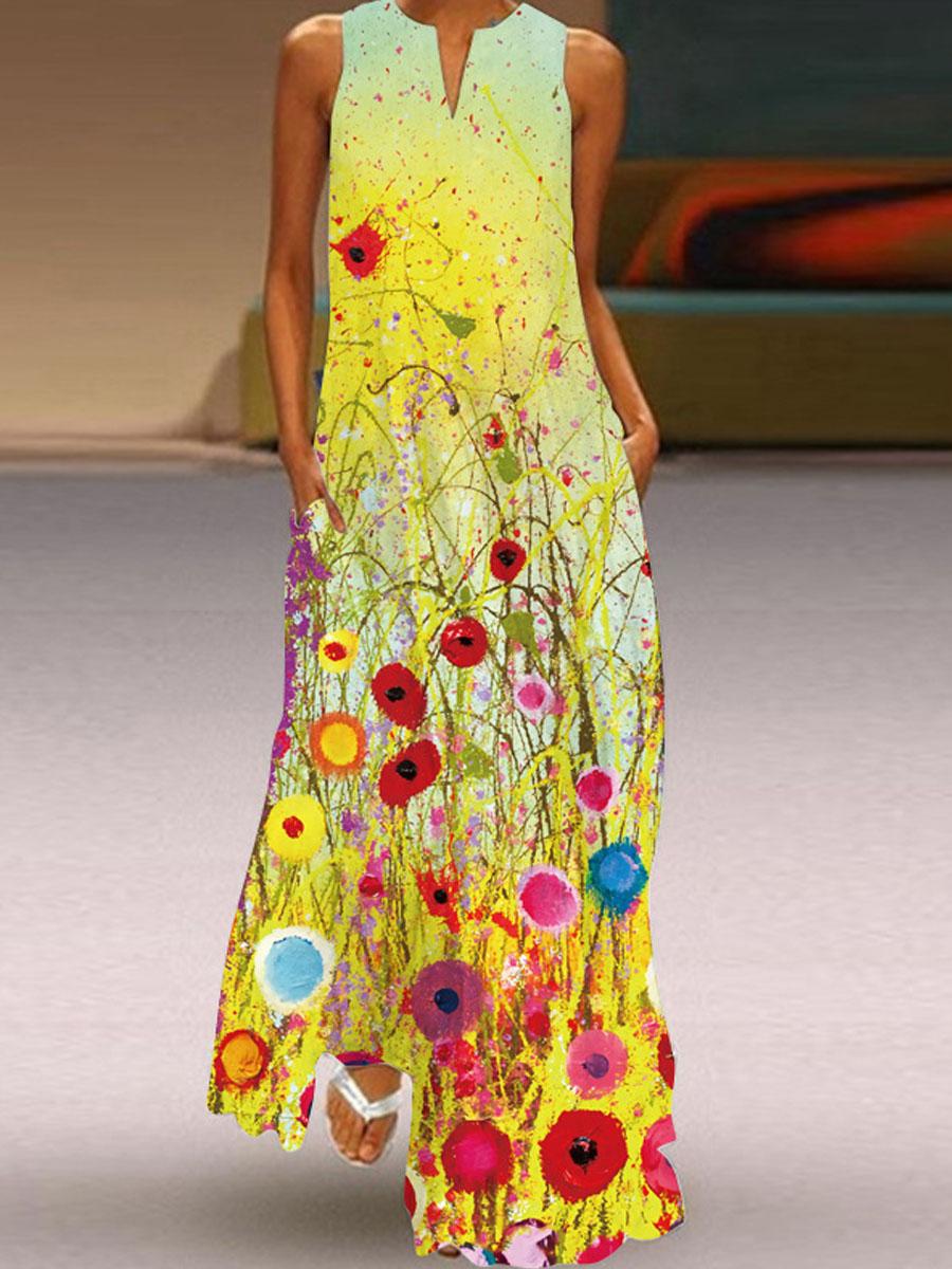 Sleeveless Floral Print Maxi Dress