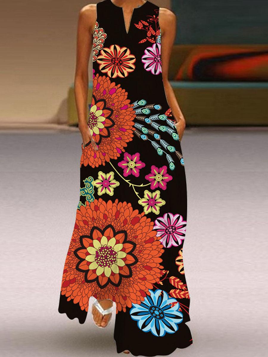Sleeveless Floral Print Maxi Dress