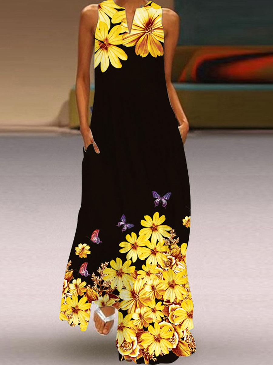 Sleeveless Floral Print Maxi Dress