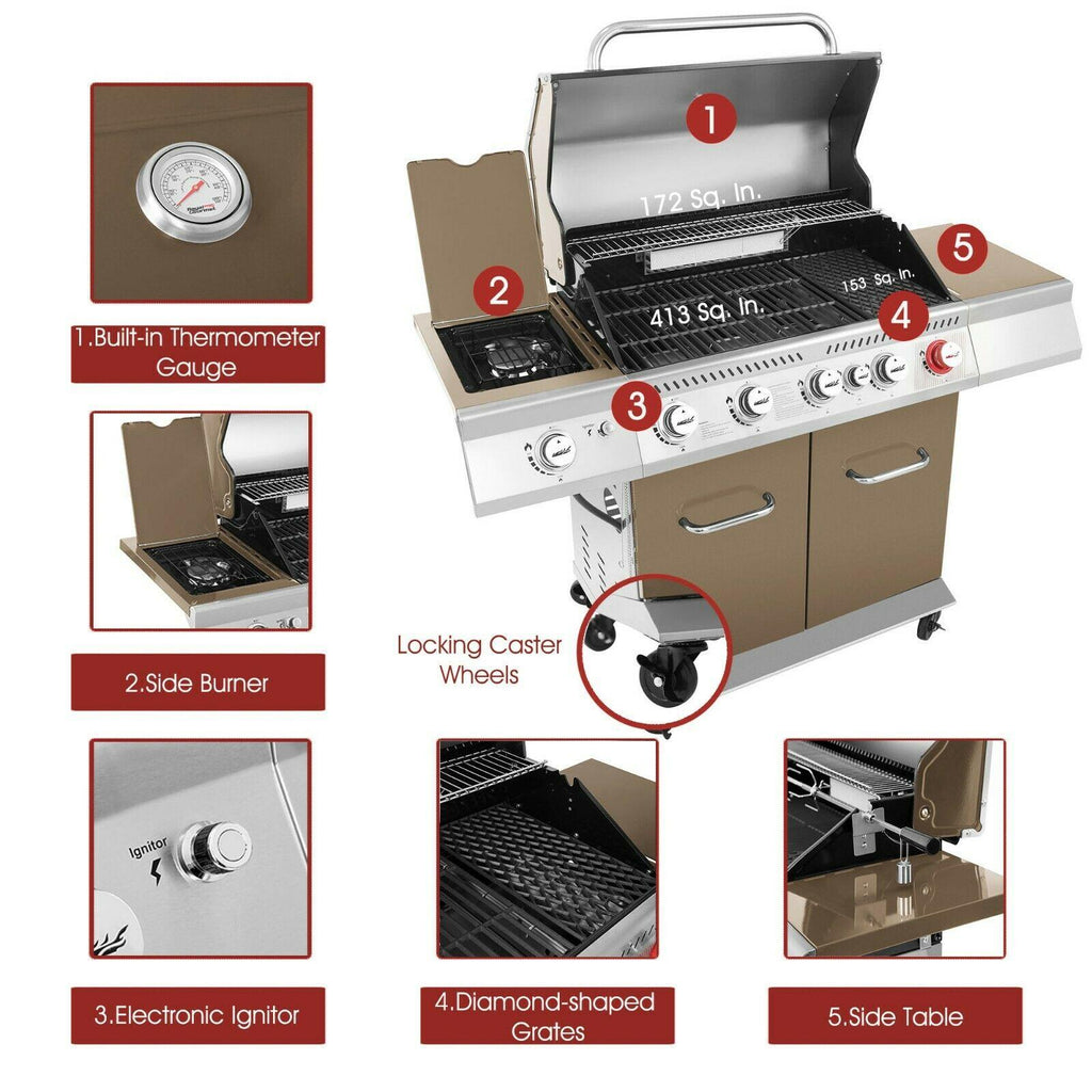 5-Burner Barbecue Cabinet Style Propane Gas Grill Coffee GA5403C