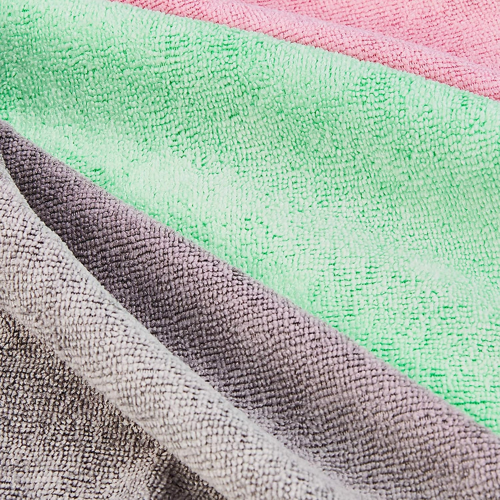 Amazon Basics Microfiber Cleaning Cloth, Non-Abrasive, Reusable and Washable, Pack of 24, Green/Gray/Pink, 16" x 12"