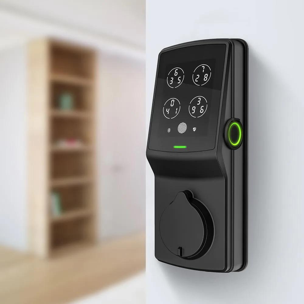 Secure Plus Matte Black Single-Cylinder Keypad Smart Alarmed Lock Deadbolt with Bluetooth, 3D Fingerprint Sensor