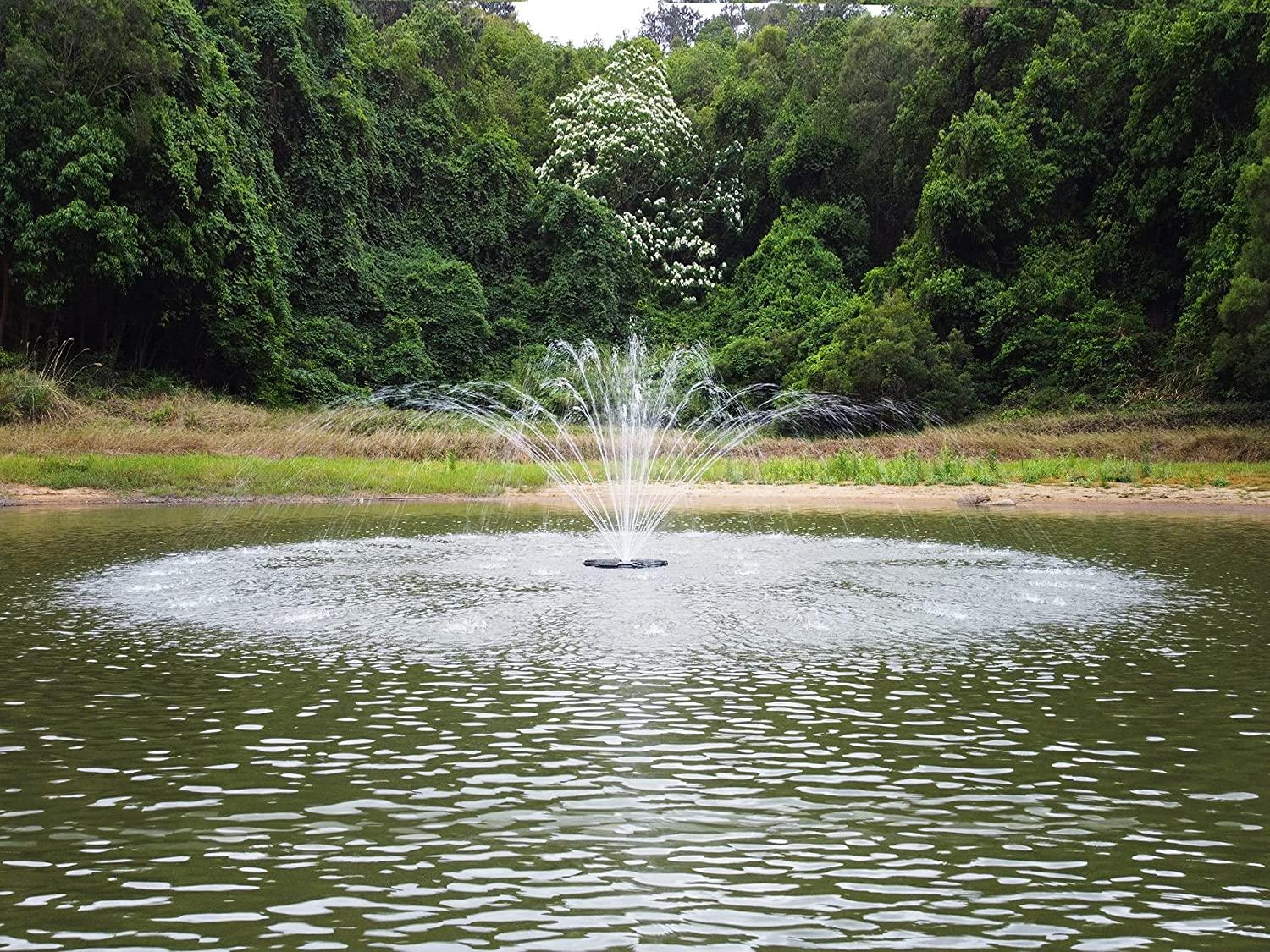 HQUA-FS02 110V, 1/4HP, OD(φ) 32” LarPond Floating Fountain with 9000 GPH Fountain Pump, 100’ Power Cord, Classic Crown Spray Pattern 6’x25’