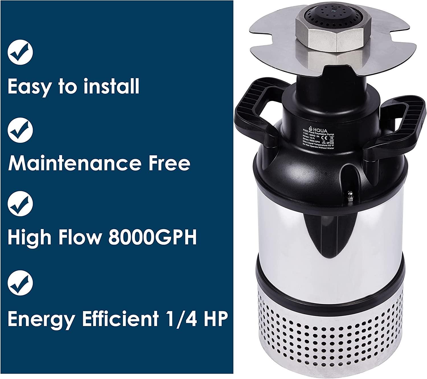 HQUA-FS02 110V, 1/4HP, OD(φ) 32” LarPond Floating Fountain with 9000 GPH Fountain Pump, 100’ Power Cord, Classic Crown Spray Pattern 6’x25’