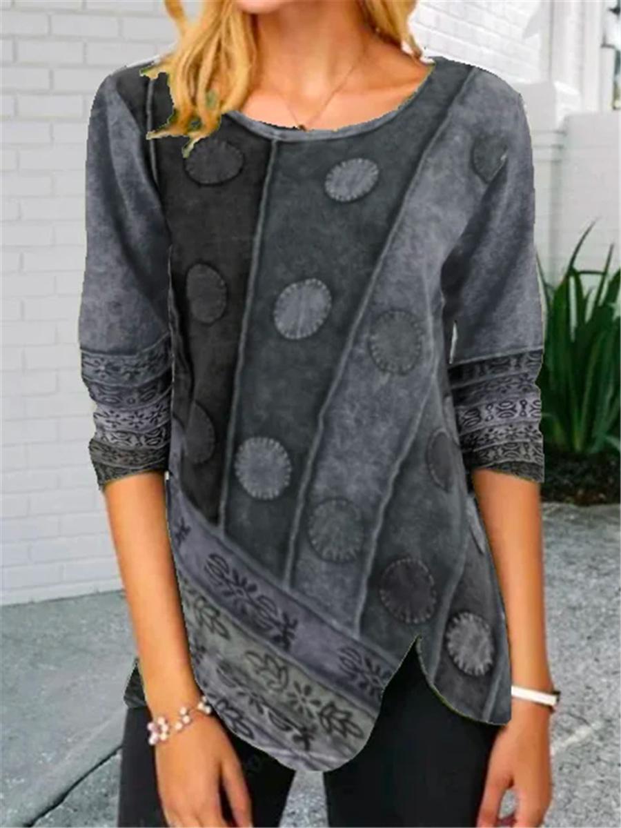 Stitching Printing Multicolor Printing Long-sleeved Casual T-shirt