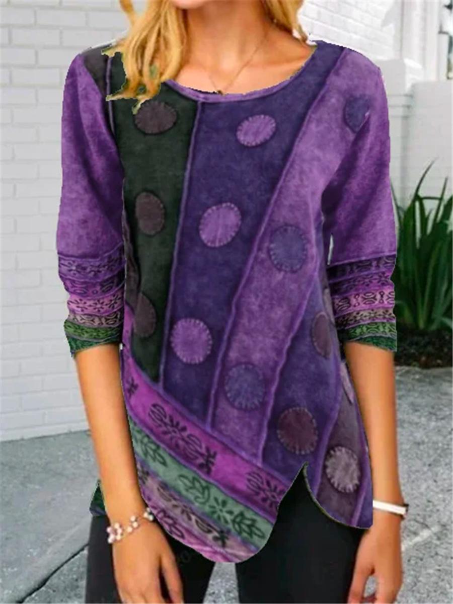 Stitching Printing Multicolor Printing Long-sleeved Casual T-shirt