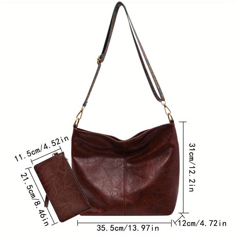 Geometric Strap Hobo Bag, LarCapacity Crossbody Bag, Women's Retro Style Shoulder Bag
