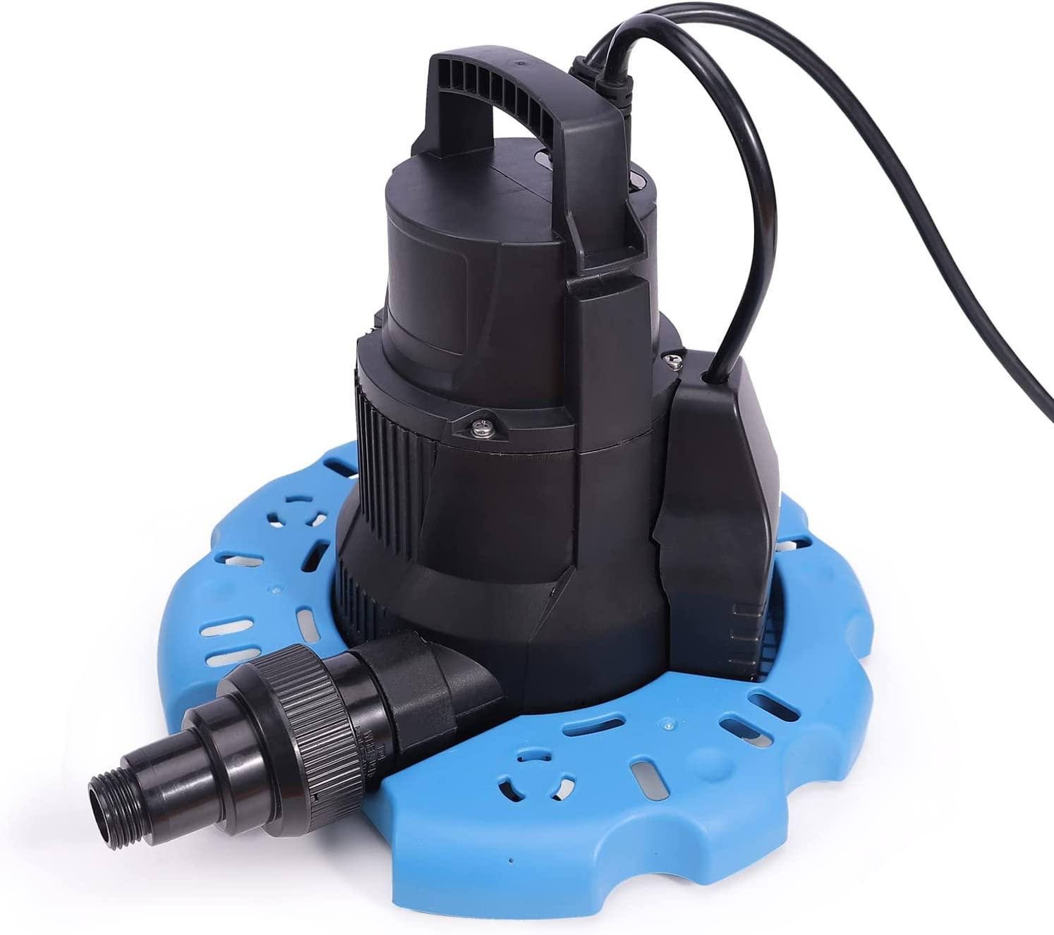 BACOENG Automatic Swimming Pool Cover Pump 2250GPH with Check Valve & Garden Hose Adapter, Wheels Attached, 25" Power Cord Submersible Water Pump for Pool Draining