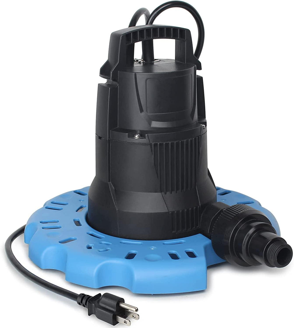 BACOENG Automatic Swimming Pool Cover Pump 2250GPH with Check Valve & Garden Hose Adapter, Wheels Attached, 25" Power Cord Submersible Water Pump for Pool Draining